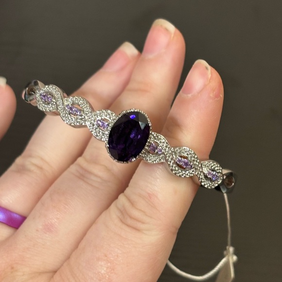 Simulated Purple Diamond And Swarovski Crystal Bangle In Stainless Steel - Picture 1 of 5
